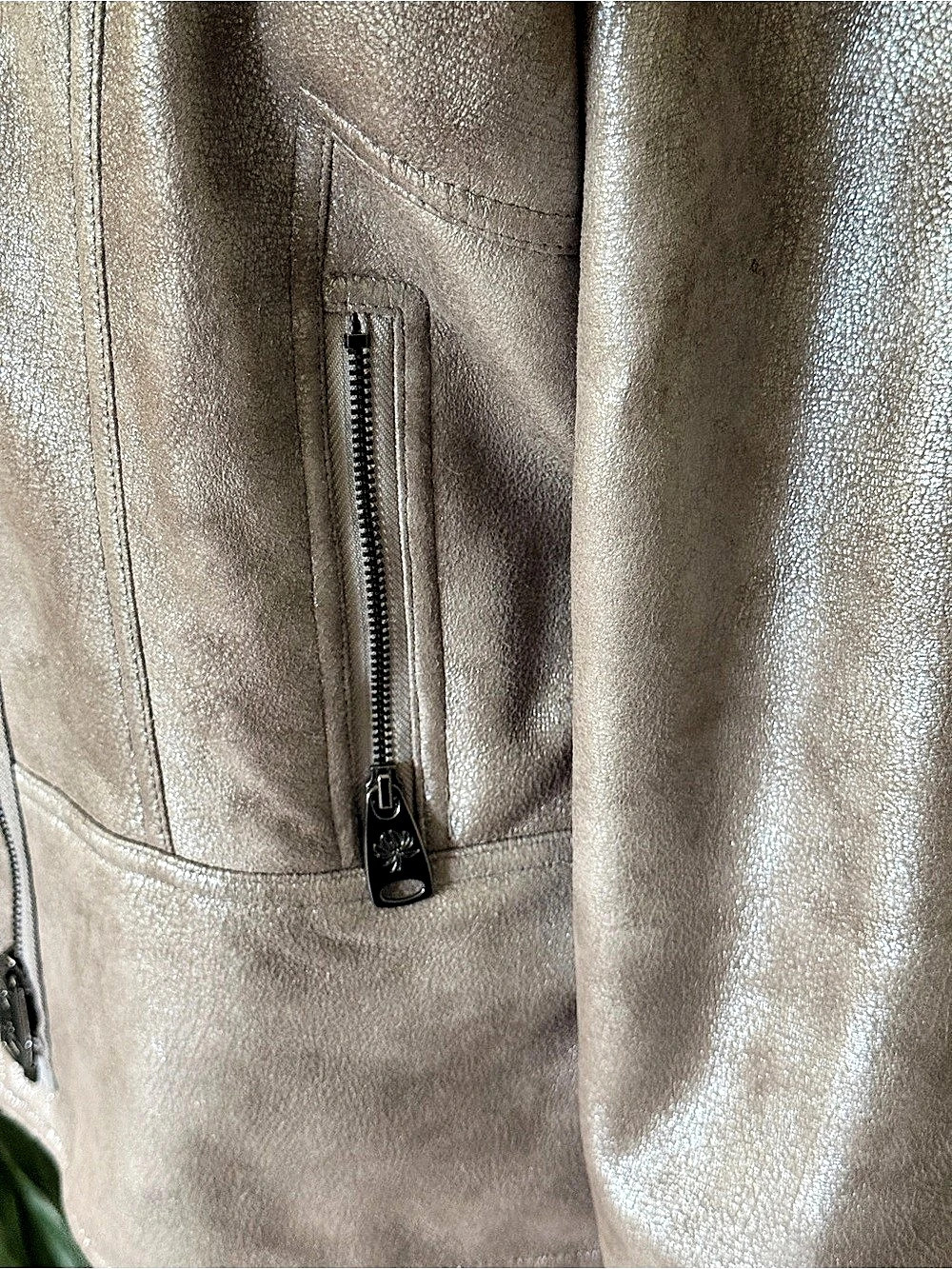 Via Spiga Faux Shearling Moto Jacket Gray XL Like New - Picture 11 of 15